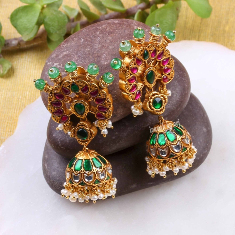 Gold plated silver emerald jhummkas