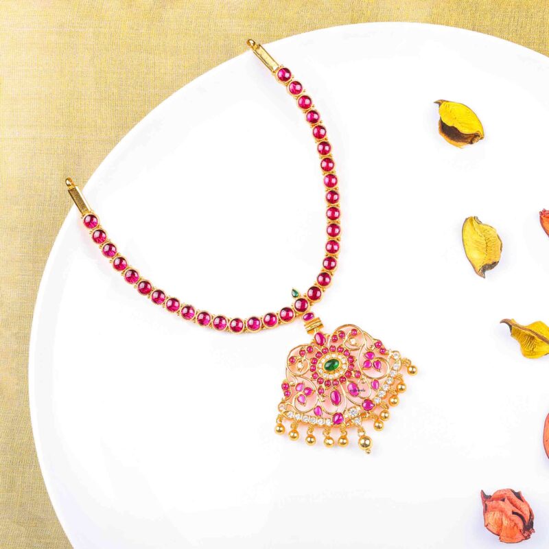 Gold Plated Silver Ruby Short Necklace