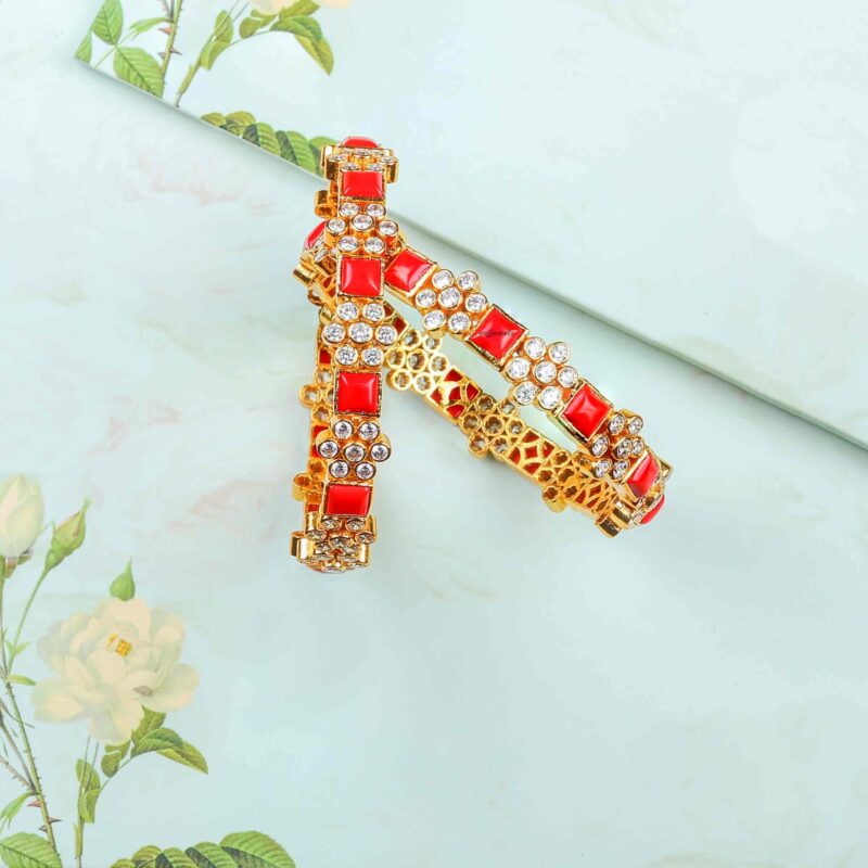 Gold plated silver  coral,Cz Stone Bangle