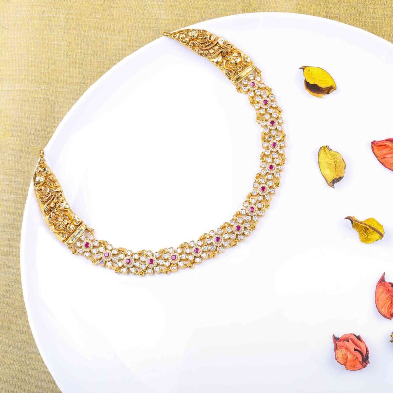 Gold Plated Silver Floral Short Necklace