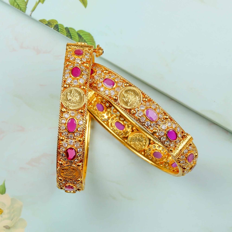 Gold plated  silver ruby antique bangle