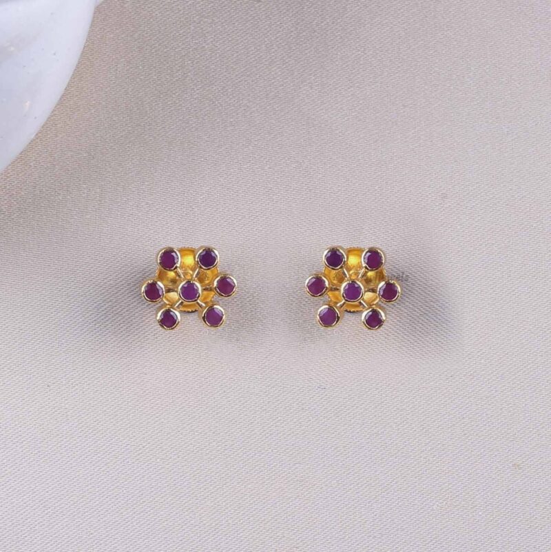 Gold plated ruby floral stud