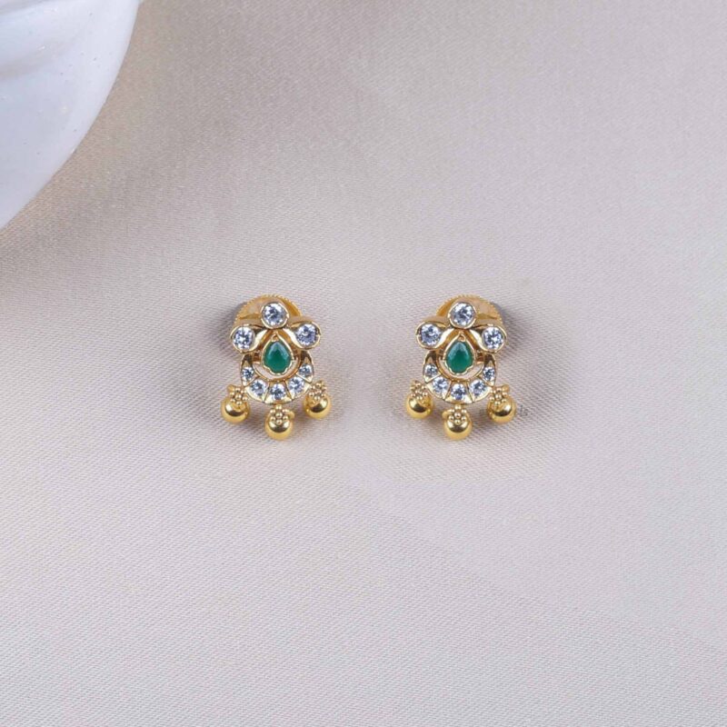 Gold plated silver emerald and zircon stud
