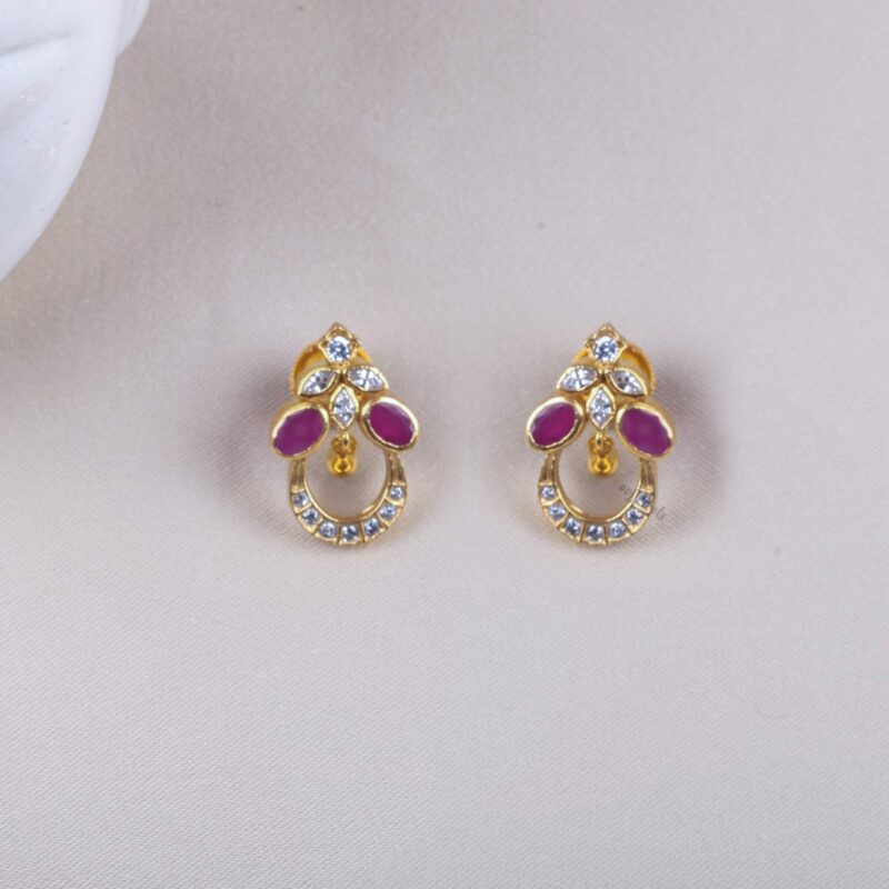 Gold plated silver ruby and zircon stud