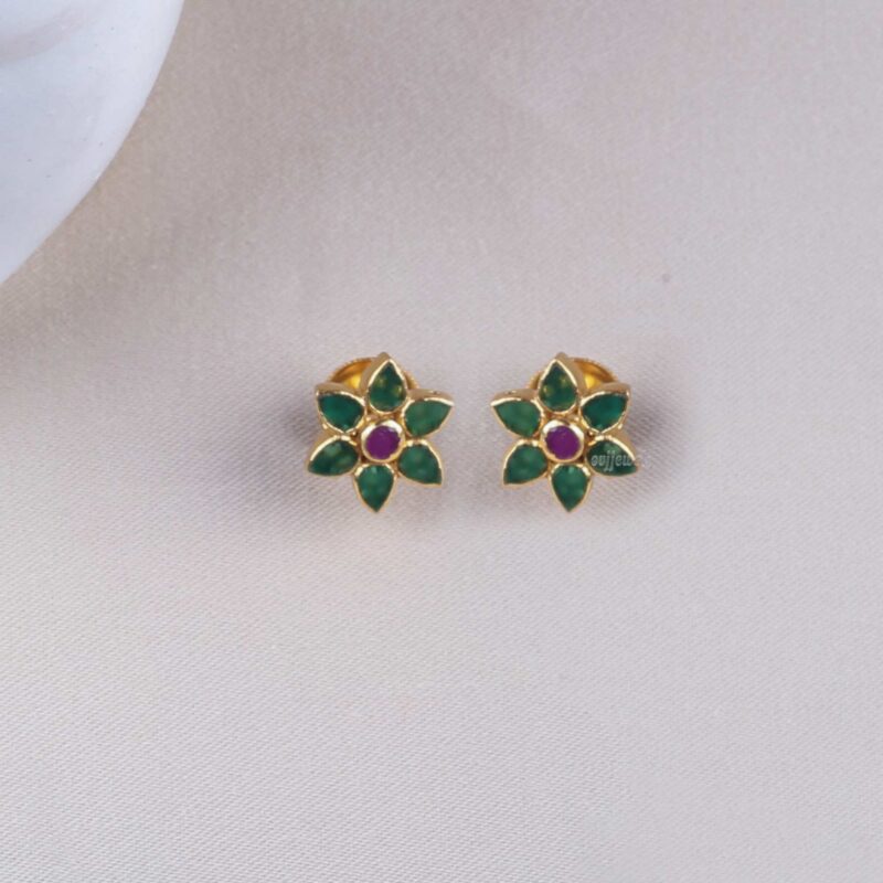 Gold plated  silver floral  emerald earring
