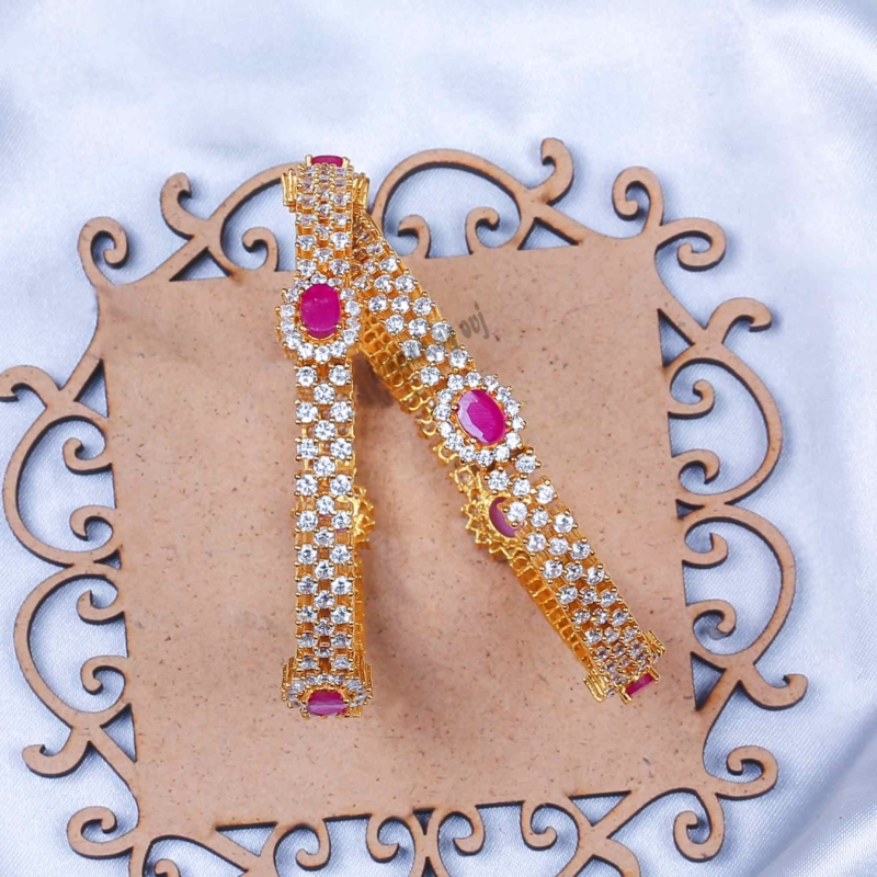 Gold plated silver Ruby and CZ stone bridal bangle.