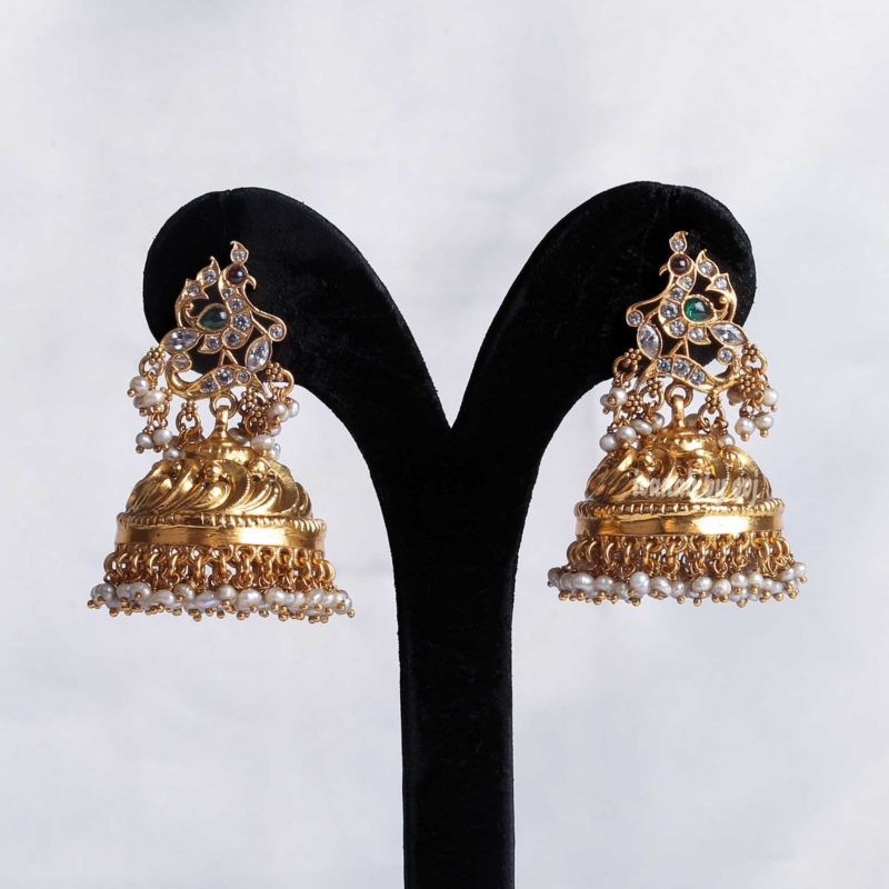 Gold plated silver antique peacock jhummkas