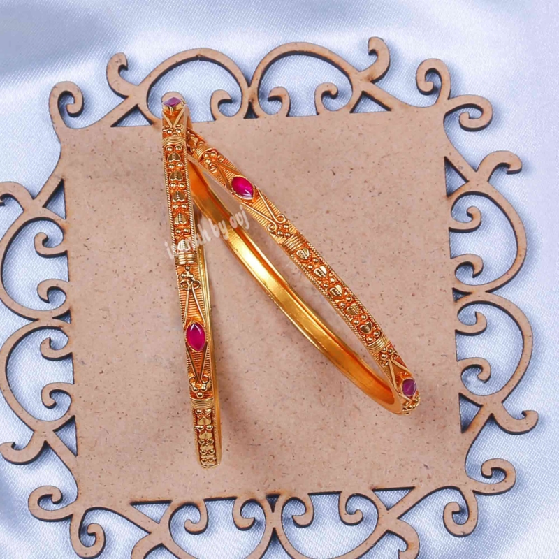 Gold plated silver ruby and CZ stone bangle