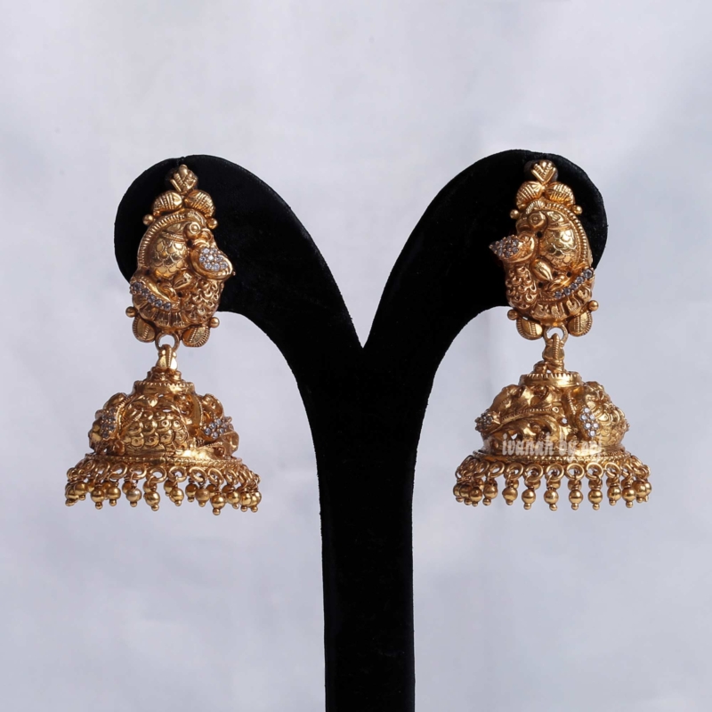 Gold plated silver traditional peacock jhumkaas