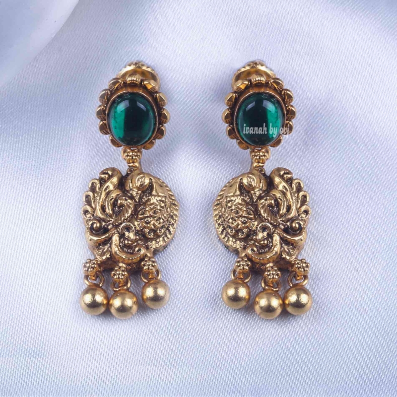 Gold plated silver peacock earring