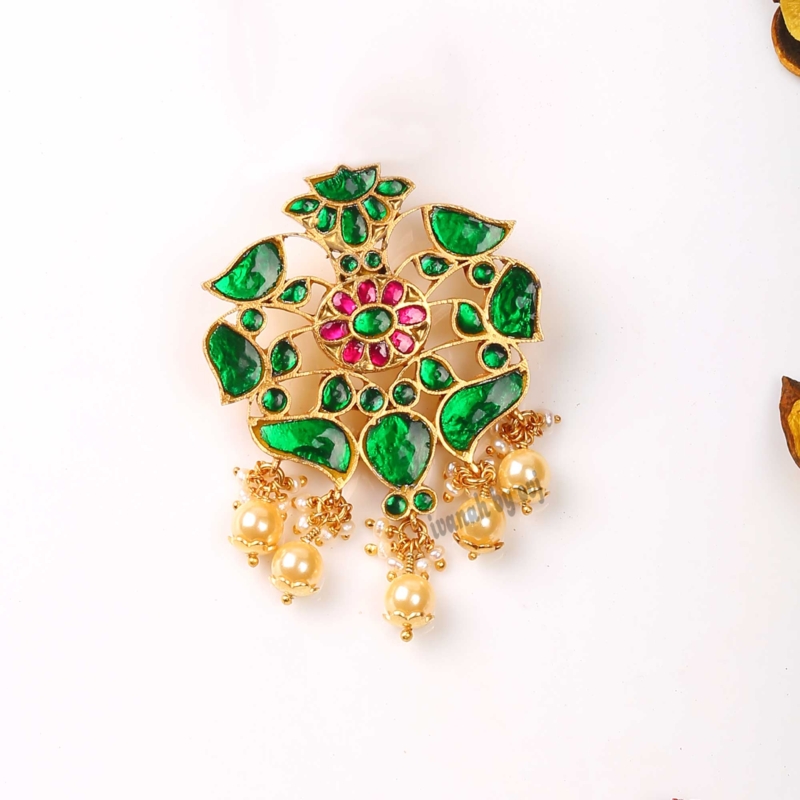 Gold plated silver kundan floral pendent