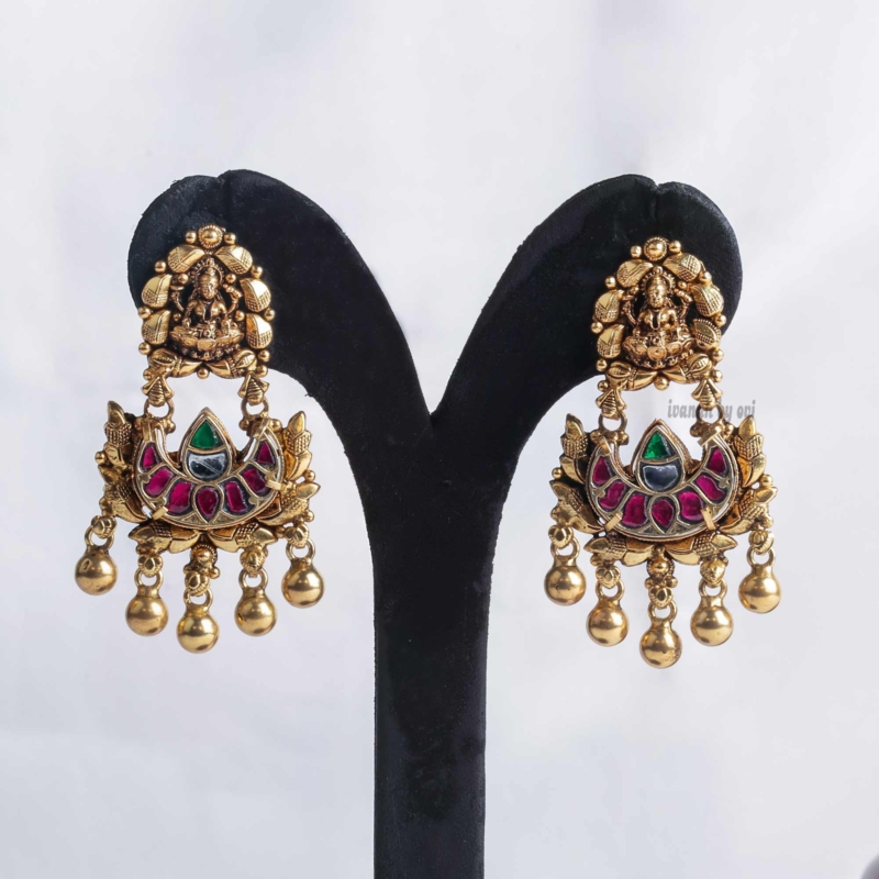 Gold plated silver lakshmi chandha ball earring