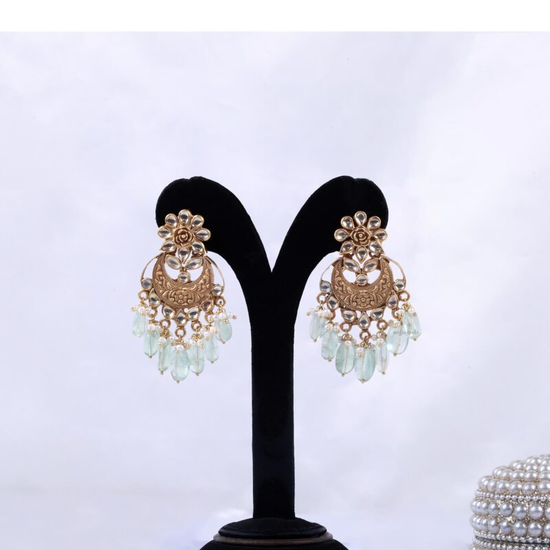 Gold plated silver kundan chanda ball earrings