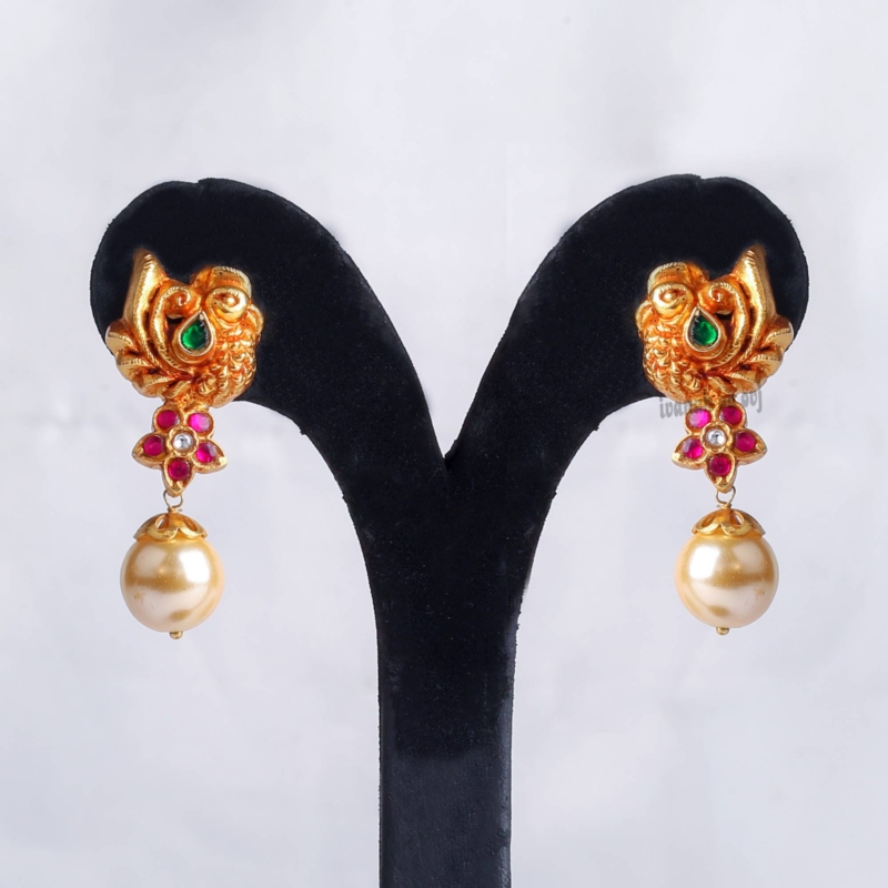 Gold plated silver peacock earring