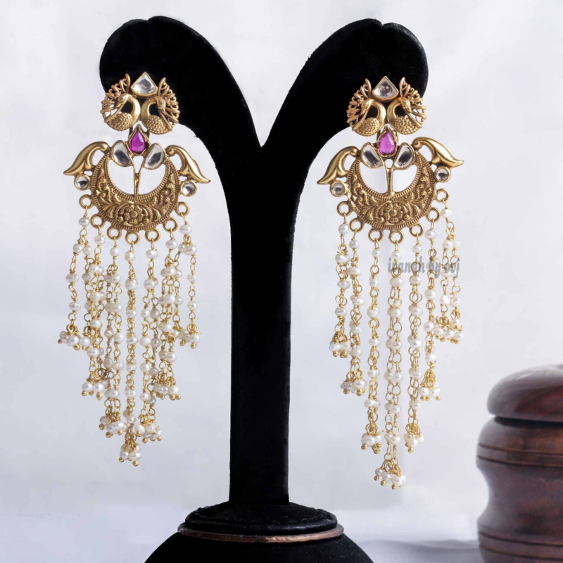 Gold plated silver kundan earring