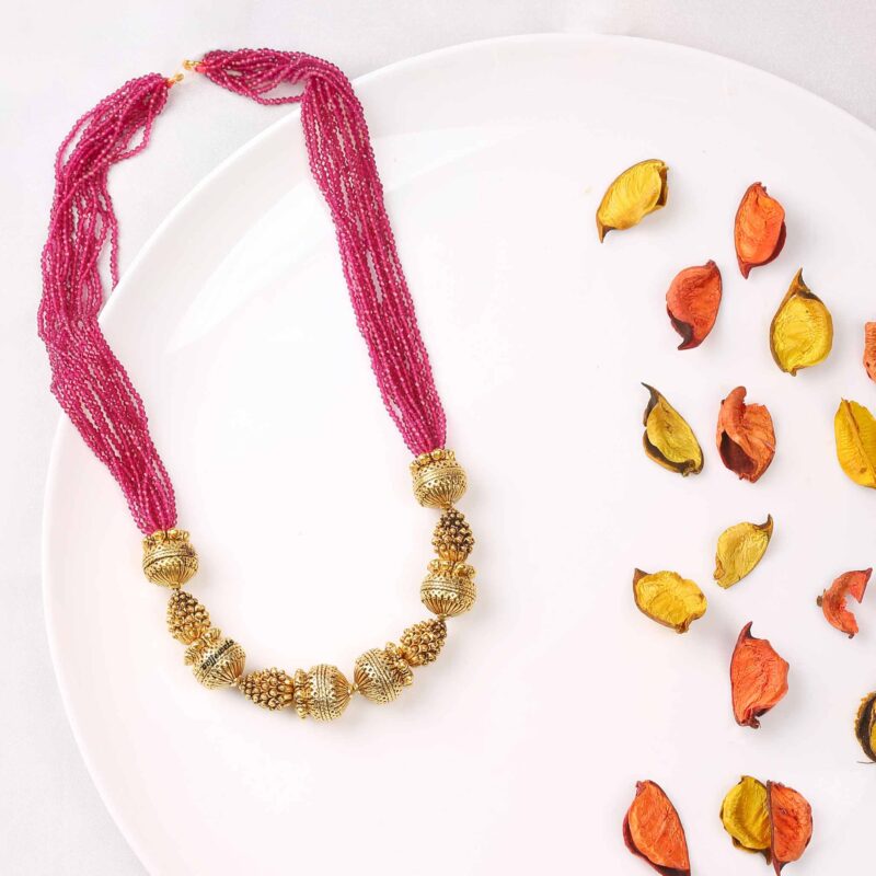 Gold plated silver ruby beads malai