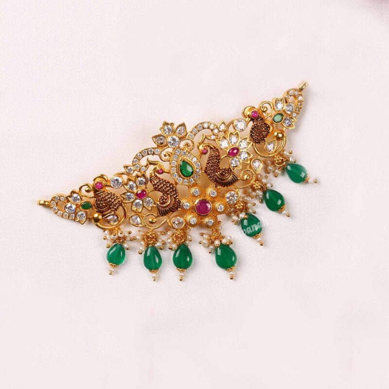 Gold plated  silver nagas peacock emerald choker