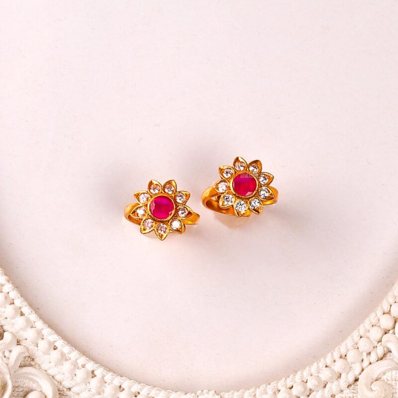 Gold plated silver trendy floral Toe rings