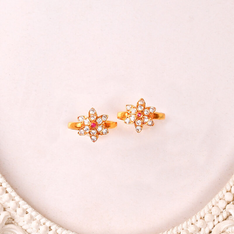 Gold plated silver Froral Cz Stone Toe rings