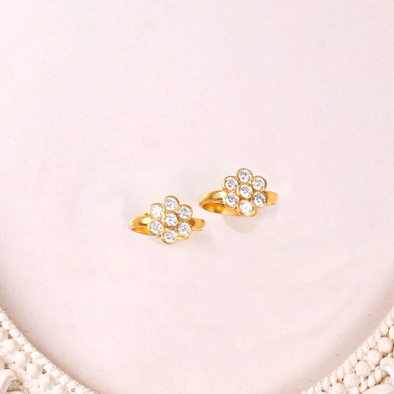 Gold plated silver CZ stone flower Toe rings