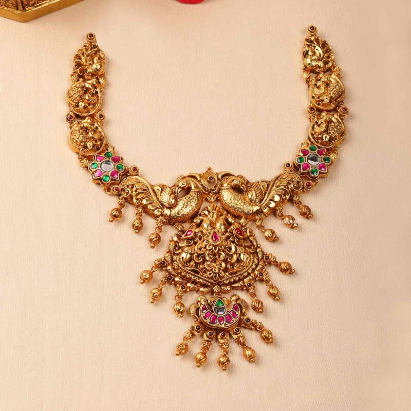 Gold Plated Silver Antique Annapakshi Kundan Short Necklace