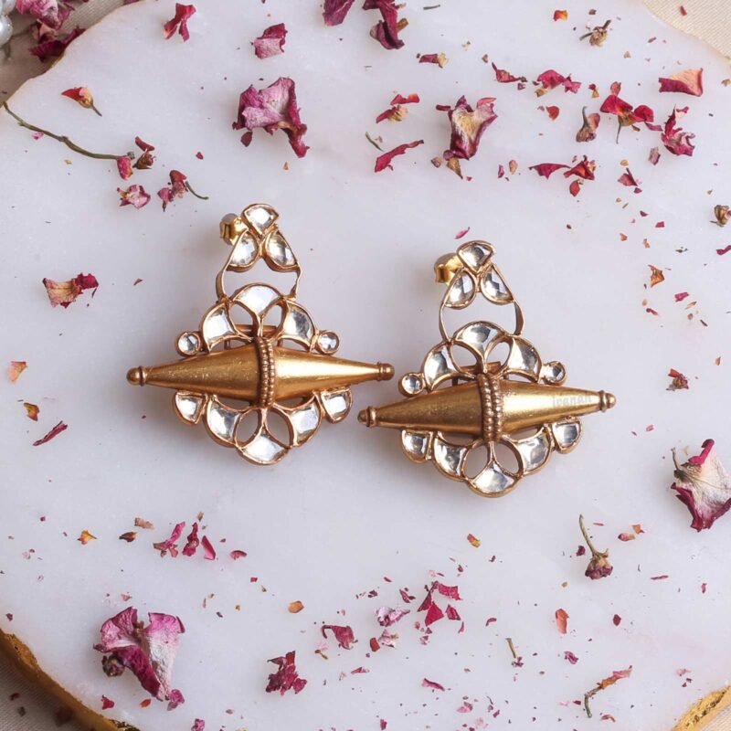 Gold plated silver kundan fancy earrings