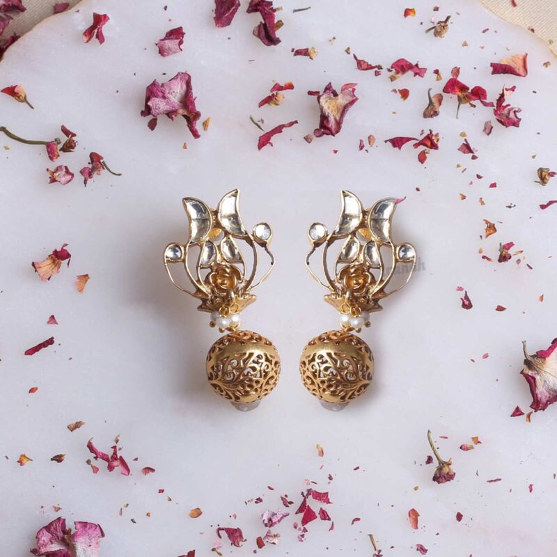 Gold plated silver kundan stone earring