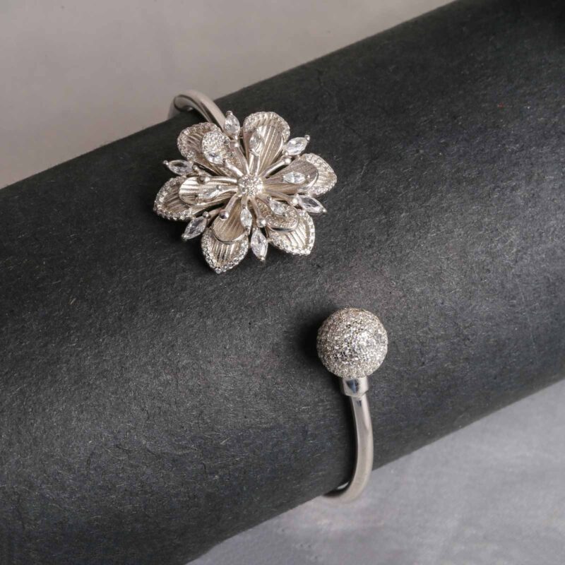 Silver floral and stone ball Bracelet