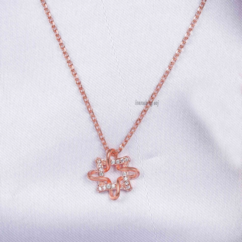 Silver Rose Gold Chain with Minimal Pendant