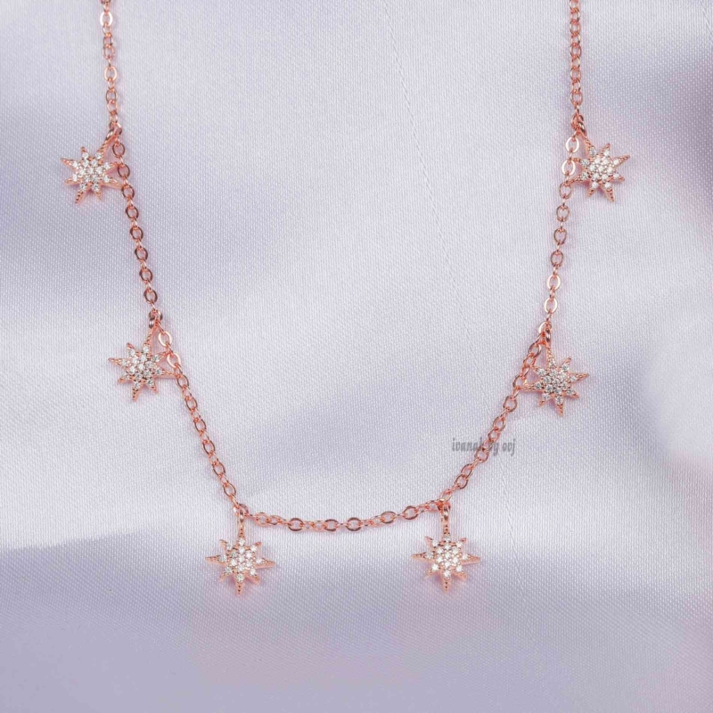 Silver Rose Gold Minimal Charms Necklace