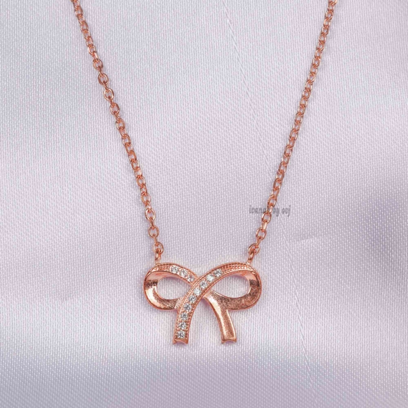 Silver Rose Gold Chain with Minimal Bow Pendant