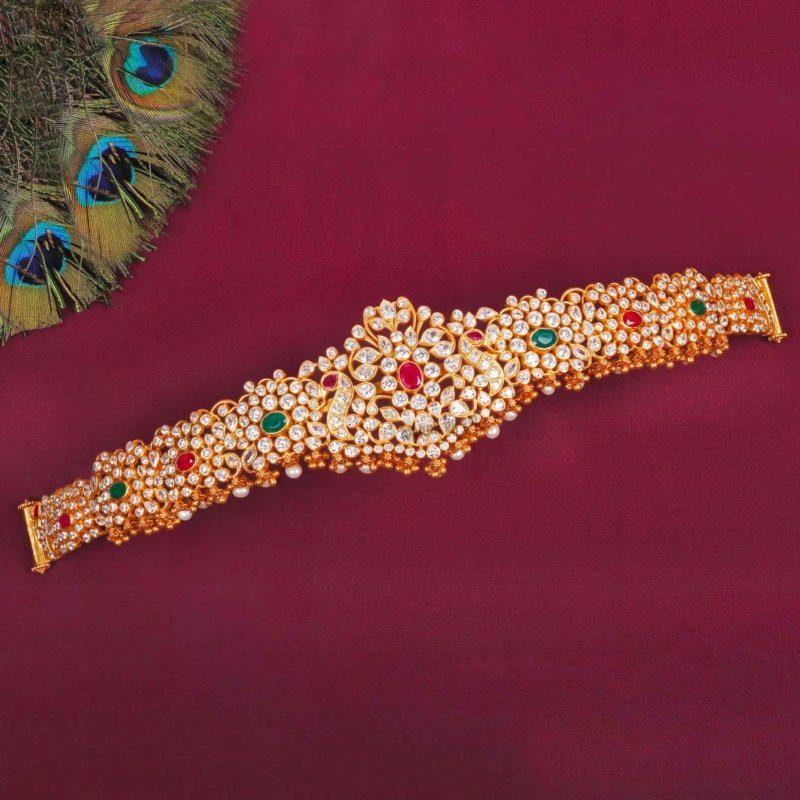 Gold plated silver ruby ,emerald and cz stone Ottiyanam