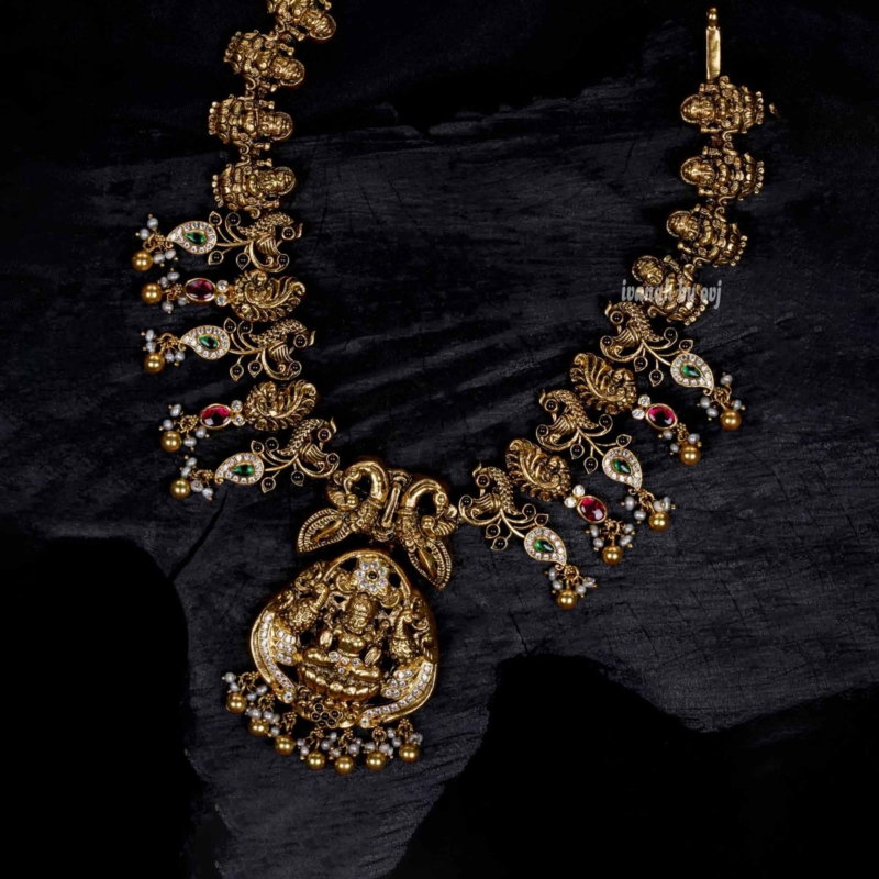 Gold plated lakshmi antique short necklace