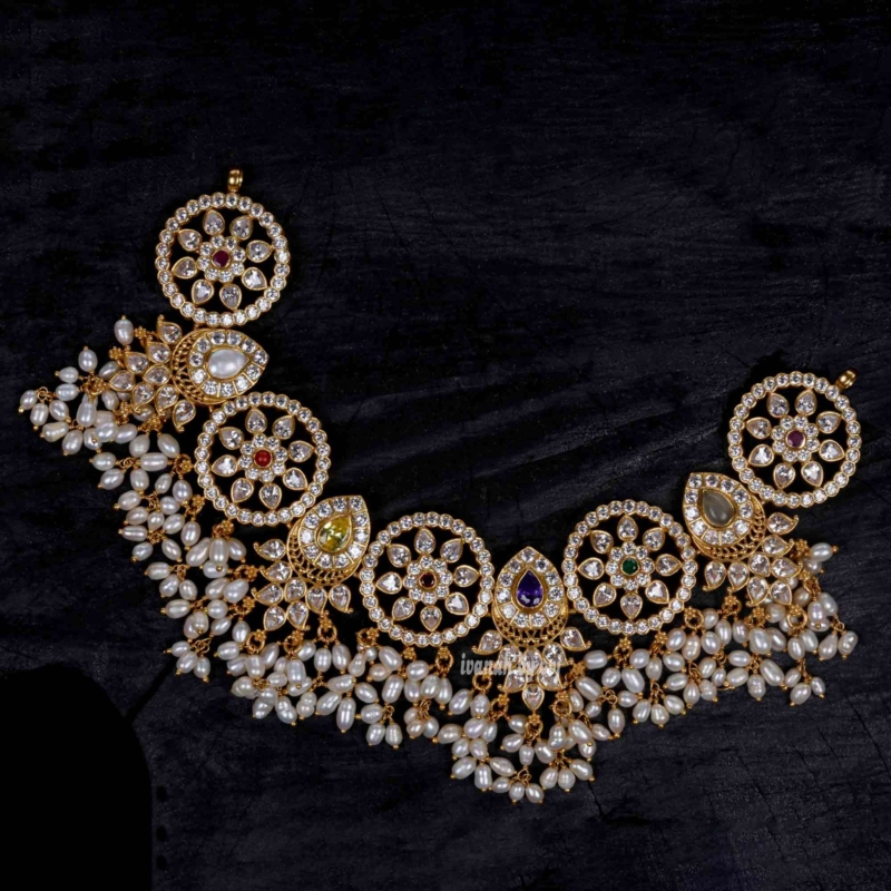 Gold Plated Silver Navarathna Short Necklace