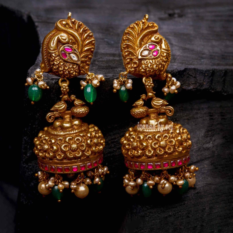 Gold plated silver antique peacock jhumkkas