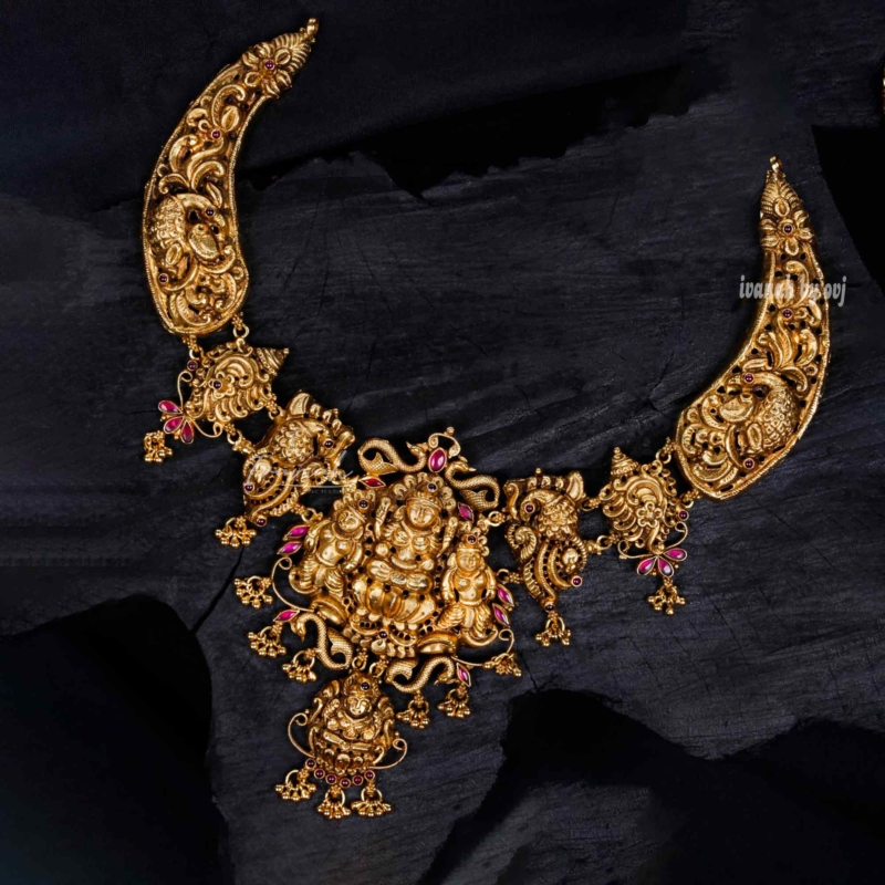Gold Plated Silver Antique Lakshmi Kundan Short Necklace