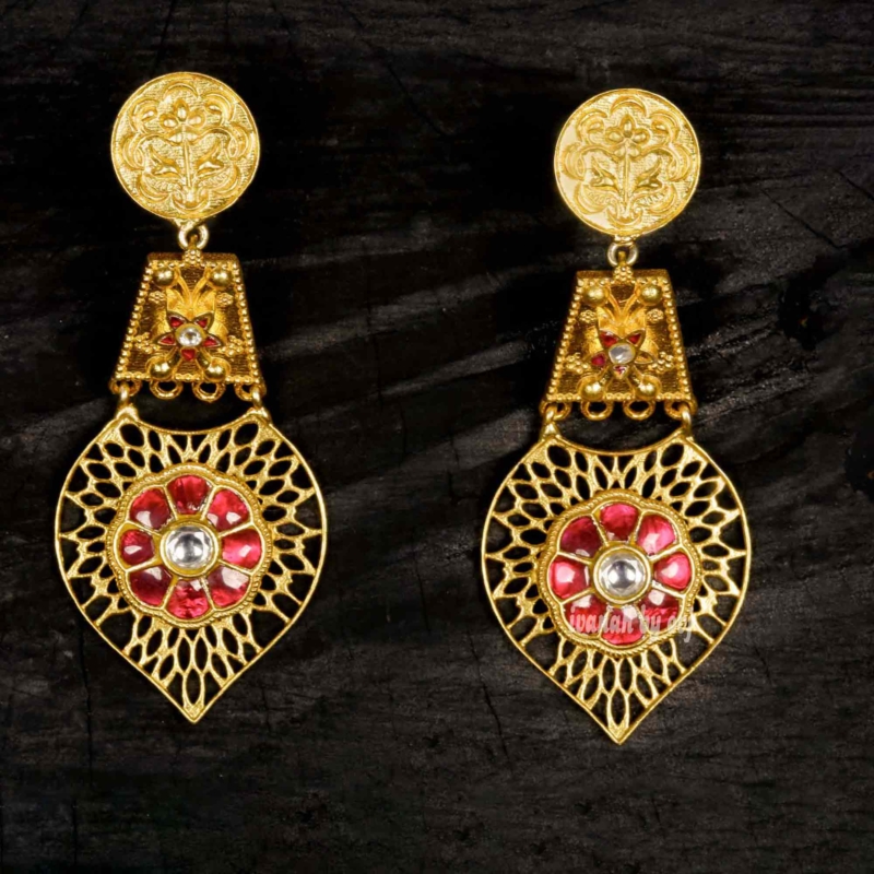 Gold plated silver floral earrings