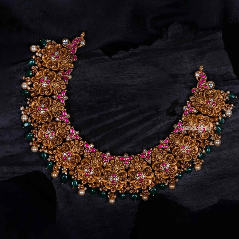 Gold Plated Silver Antique Kundan Short Necklace