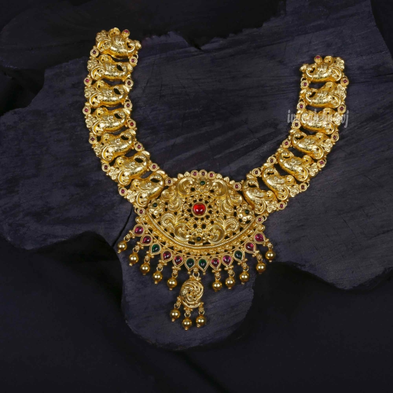 Gold Plated Peacock Silver Short Necklace