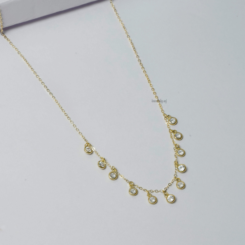 Gold Plated Silver Dangling CZ Stones Necklace
