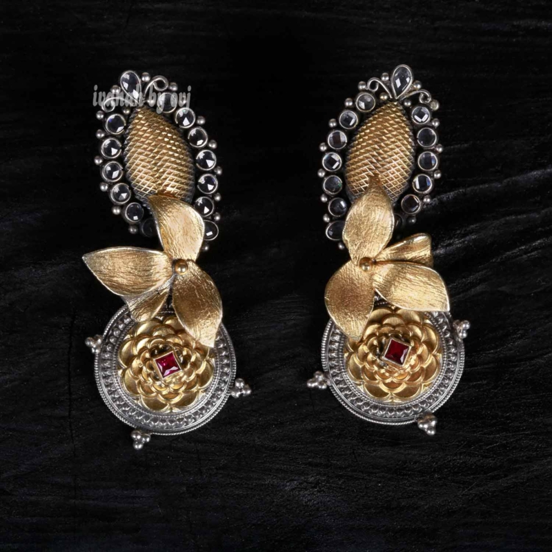 Oxidised Dual Leaf Earrings