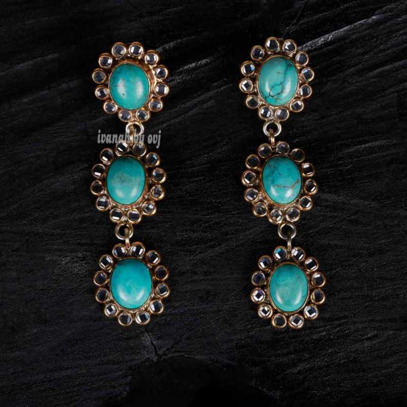 Oxidised Dual Turquoise Squash  Earrings