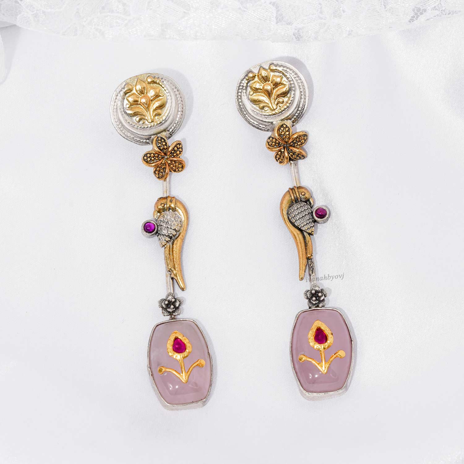 Designer stone dual tone earrings