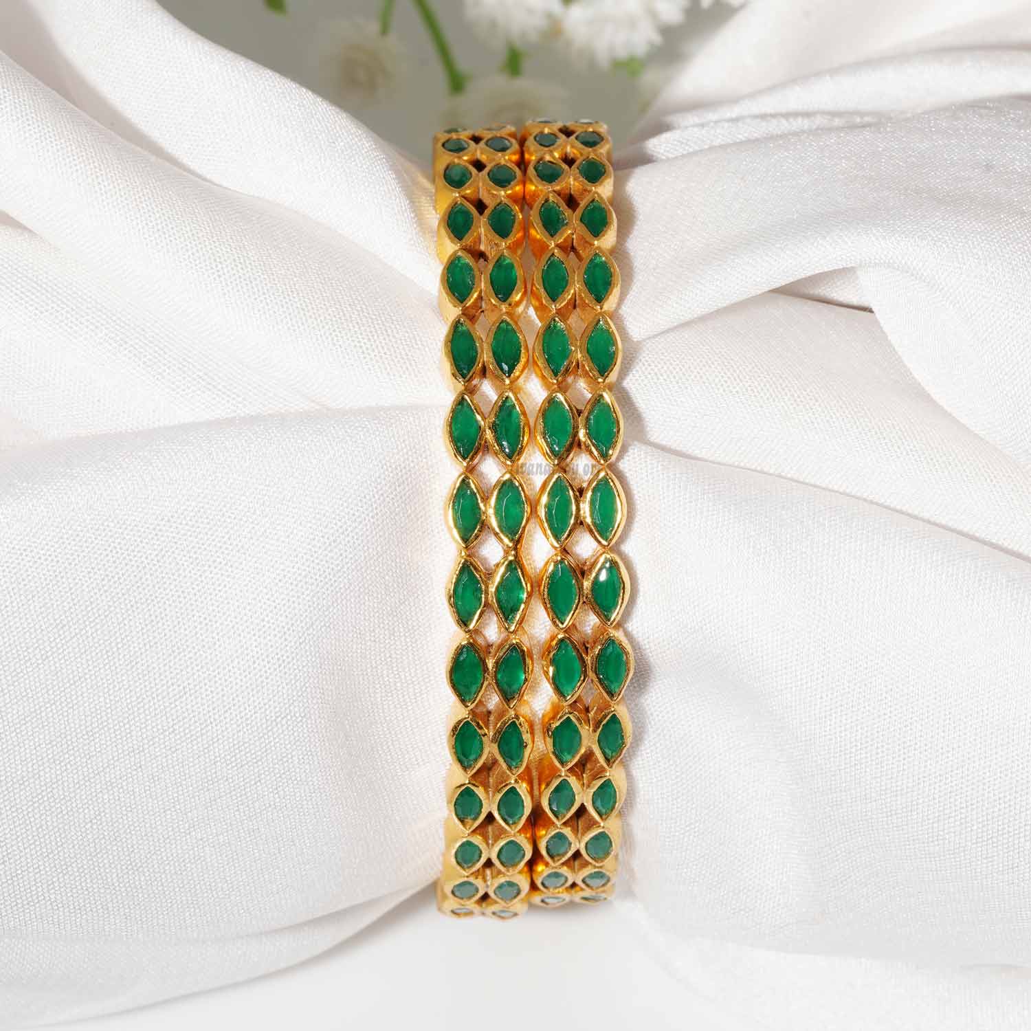 Traditional Two Line Emerald Bangles